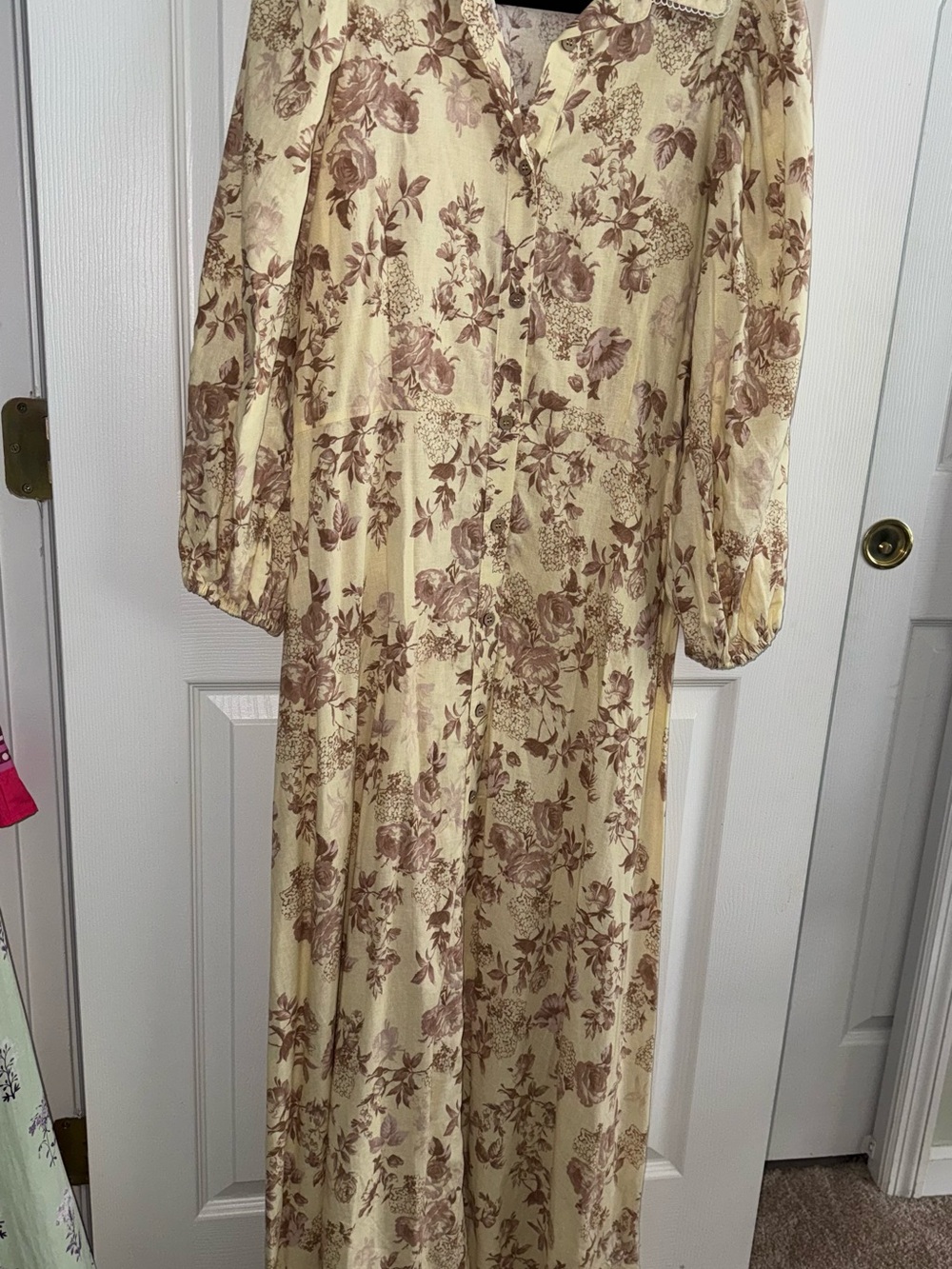 Olivaceous Cream Maxi Dress with Brown Floral Print
